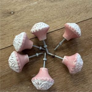 Set of 6 Pink & White Medallion Embossed Ceramic Drawer Knobs, Hobby Lobby